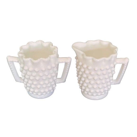 Fenton Creamer Sugar Hobnail Milk Glass Daisy Button Pattern 3" x 3.5" Vintage - Picture 1 of 5